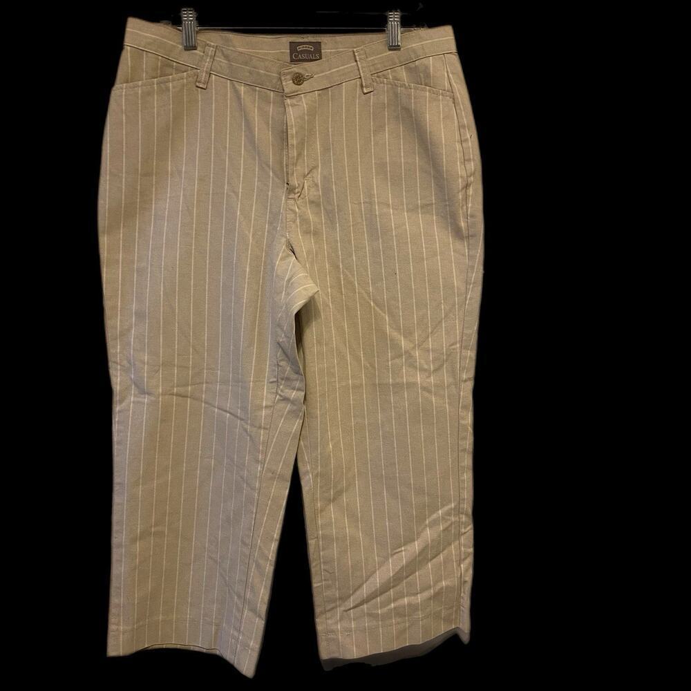 Women Riders Casual by Lee 14M Capri Pants Khaki 2pockets Striped beige